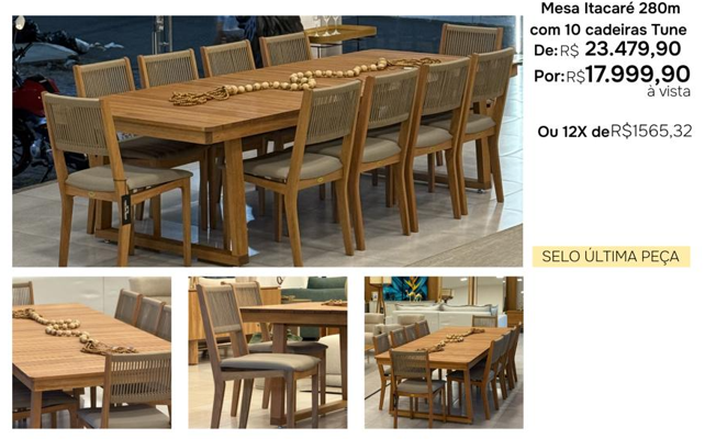 Mesa Itacaré 2,80m com 10 cadeiras Tune